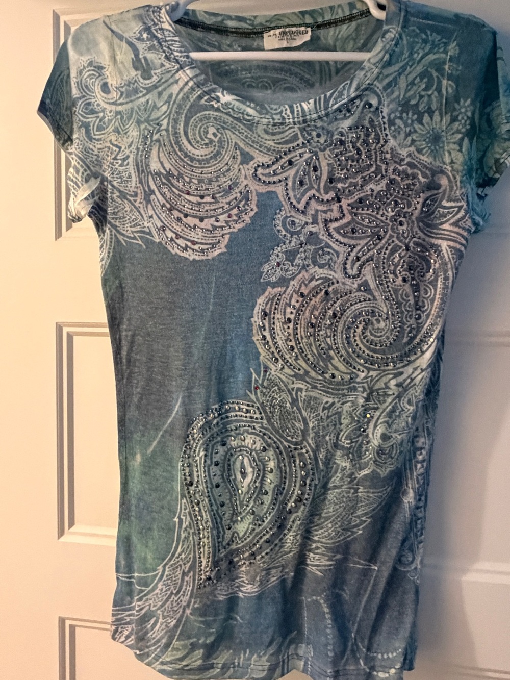 Women’s Paisley Embellished Short-Sleeve Top - Teal Green
